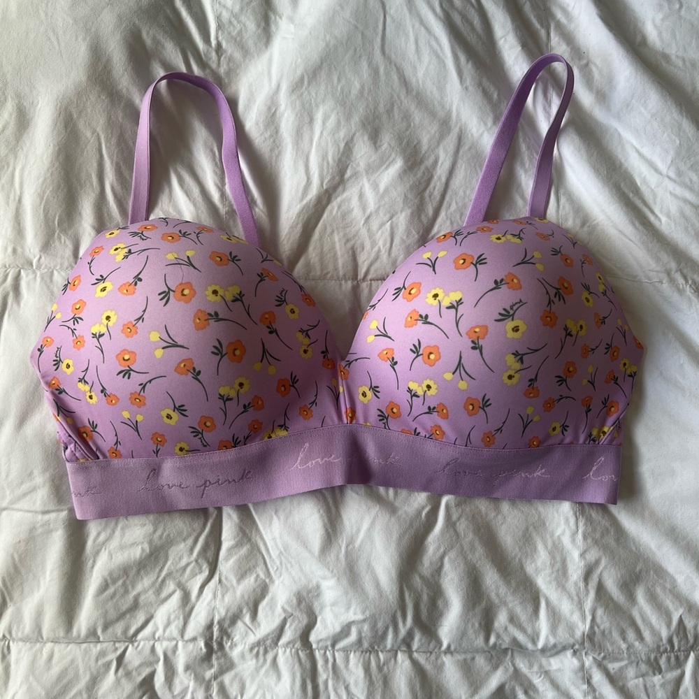 Victorias Secret Floral Push-Up Bra - Lavender with Orange & Yellow Flowers